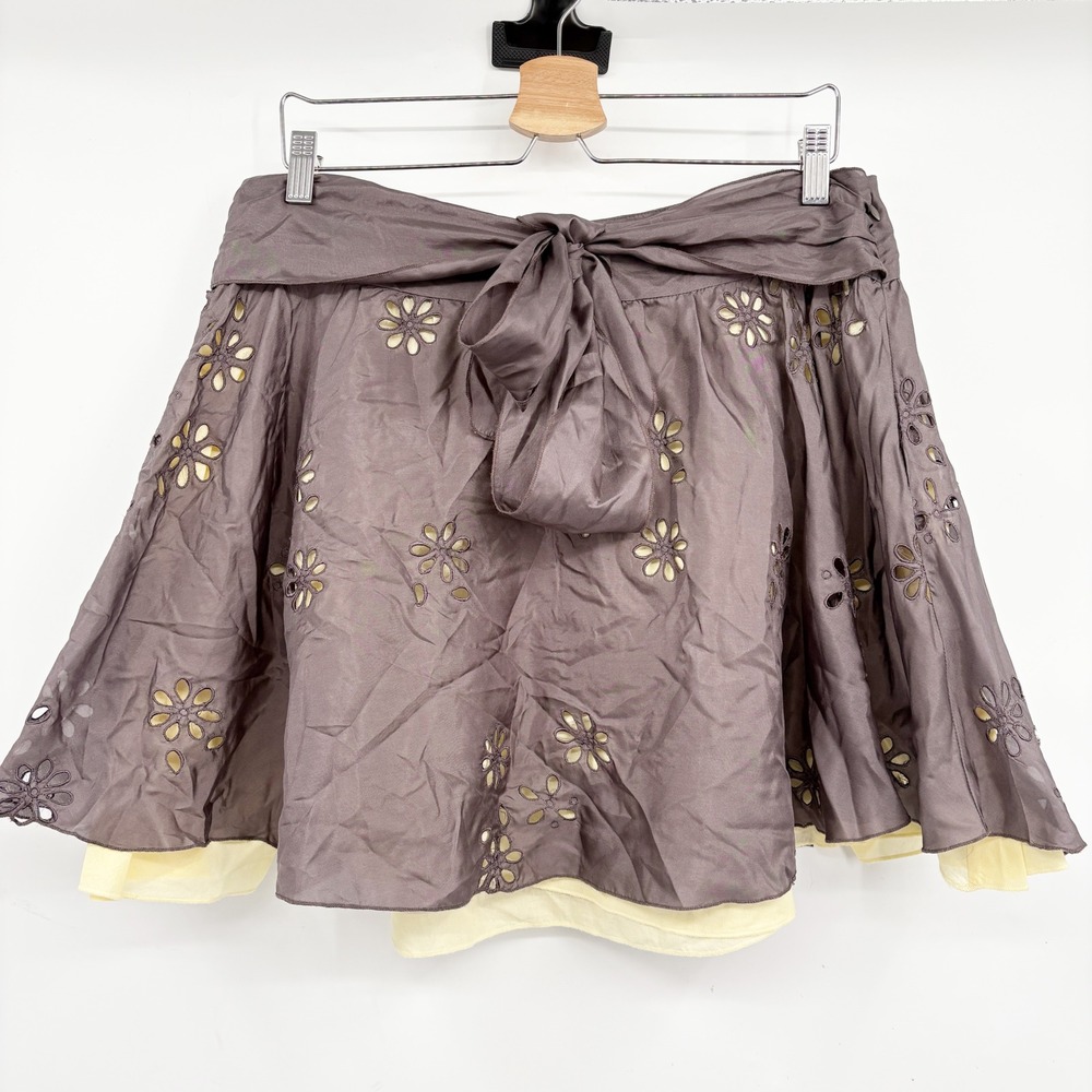Tara Jarmon x Target Womens Silk Eyelet Floral Y2K Coquette Mini Skirt Size L